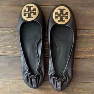 Tory Burch Dark Brown  Flats with Gold Logo